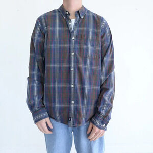 Vintage 90S Abercrombie And Finch Navy And Green Muscle Button Down Dress Shirt